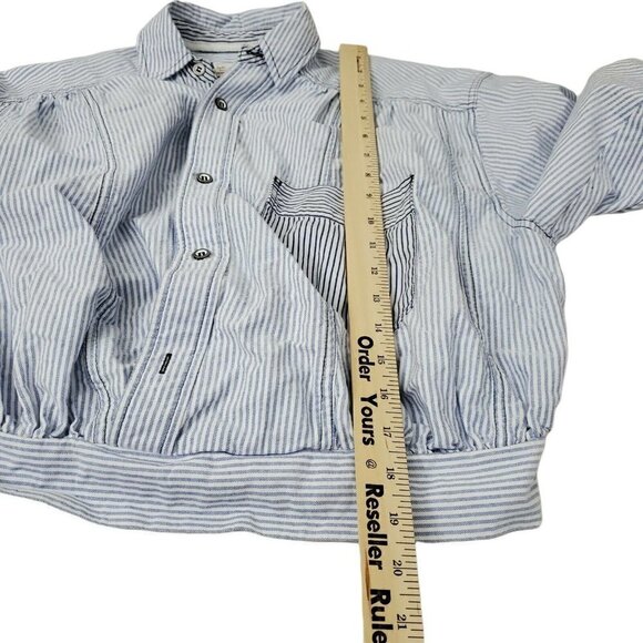 We The Free People Blouse Small Striped Blue Button‎ Front Collared Long Sleeve - Picture 11 of 16